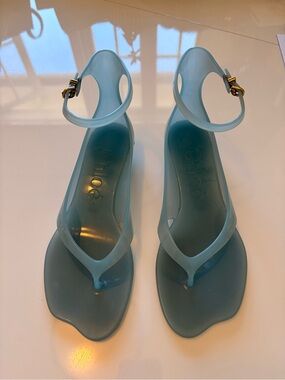 Chloe Light Blue Jelly Thong Sandals with Ankle Strap